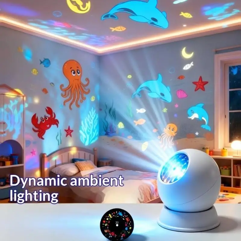 360 Degree Rotating LED Ocean Projector Night Light Dynamic USB Ambient Lamp For Game Room Living Room Bedroom Decor