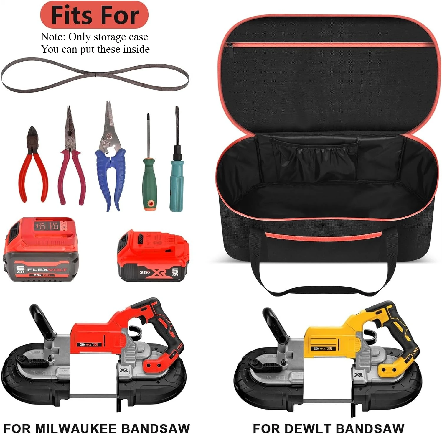 （CASE ONLY)Portable Band Saw Case, Universal Storage Bag for Cordless Tool & Blades, Heavy-Duty Organizer for Batteries and Char