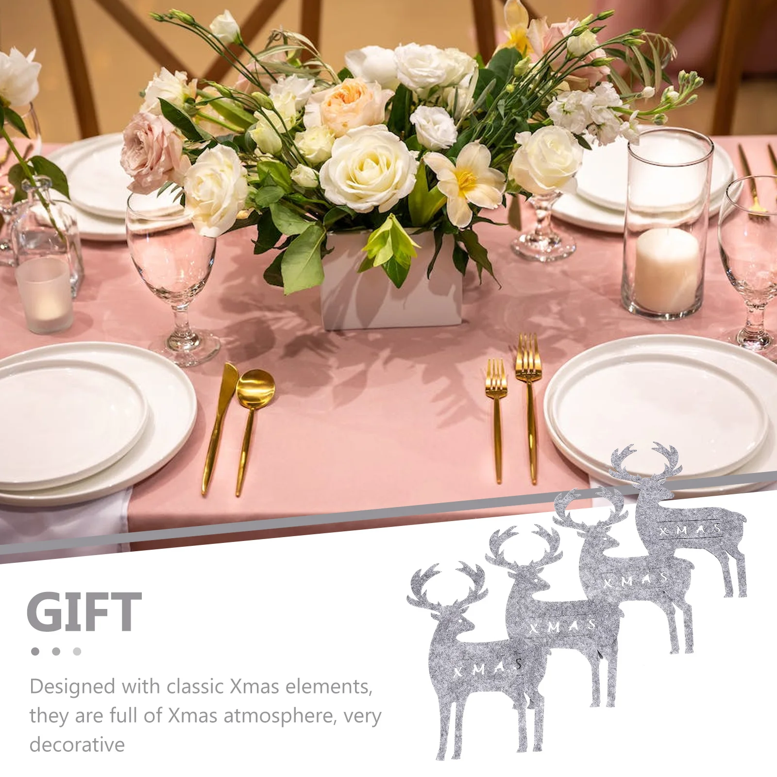 

4pcs Christmas Cutlery Bags Felt Xmas Elk Silverware Holder Party Table Decor Dining Utensil Cover Protective Pouch