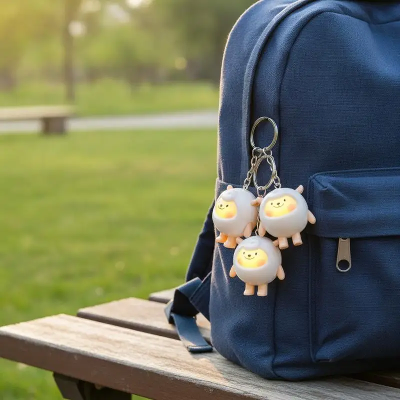 Cartoon Anime Mini Sheep Keychain LED Voice Activated Lamb Pendant Kawaii Backpack Accessory Small Party Favor for Guests