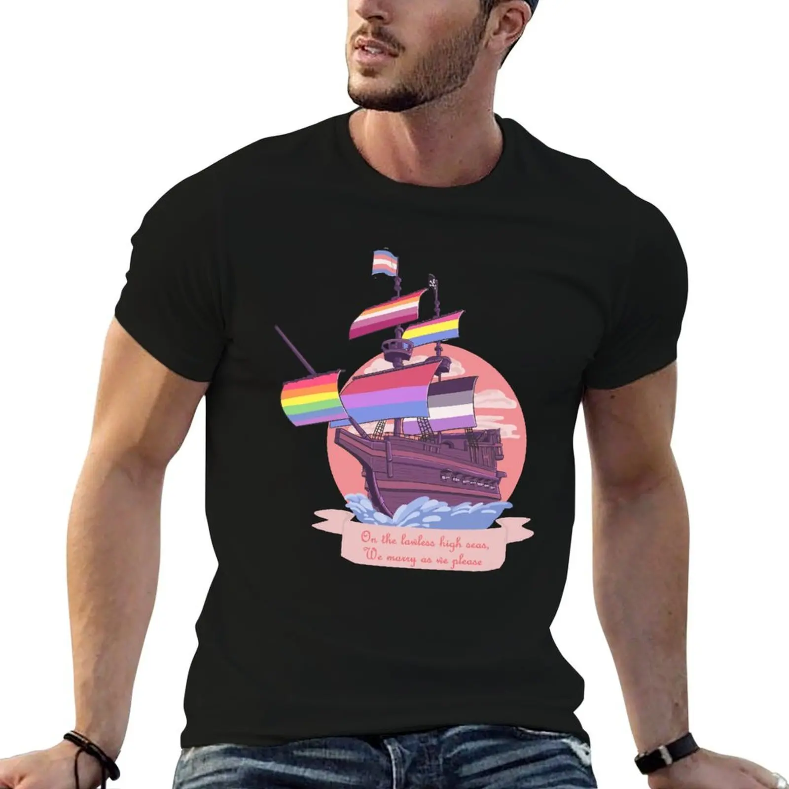 

Pride Pirate Ship T-Shirt t shirts for man cotton soft t shirt custom print black cotton t-shirt plain for man package T-Shirt