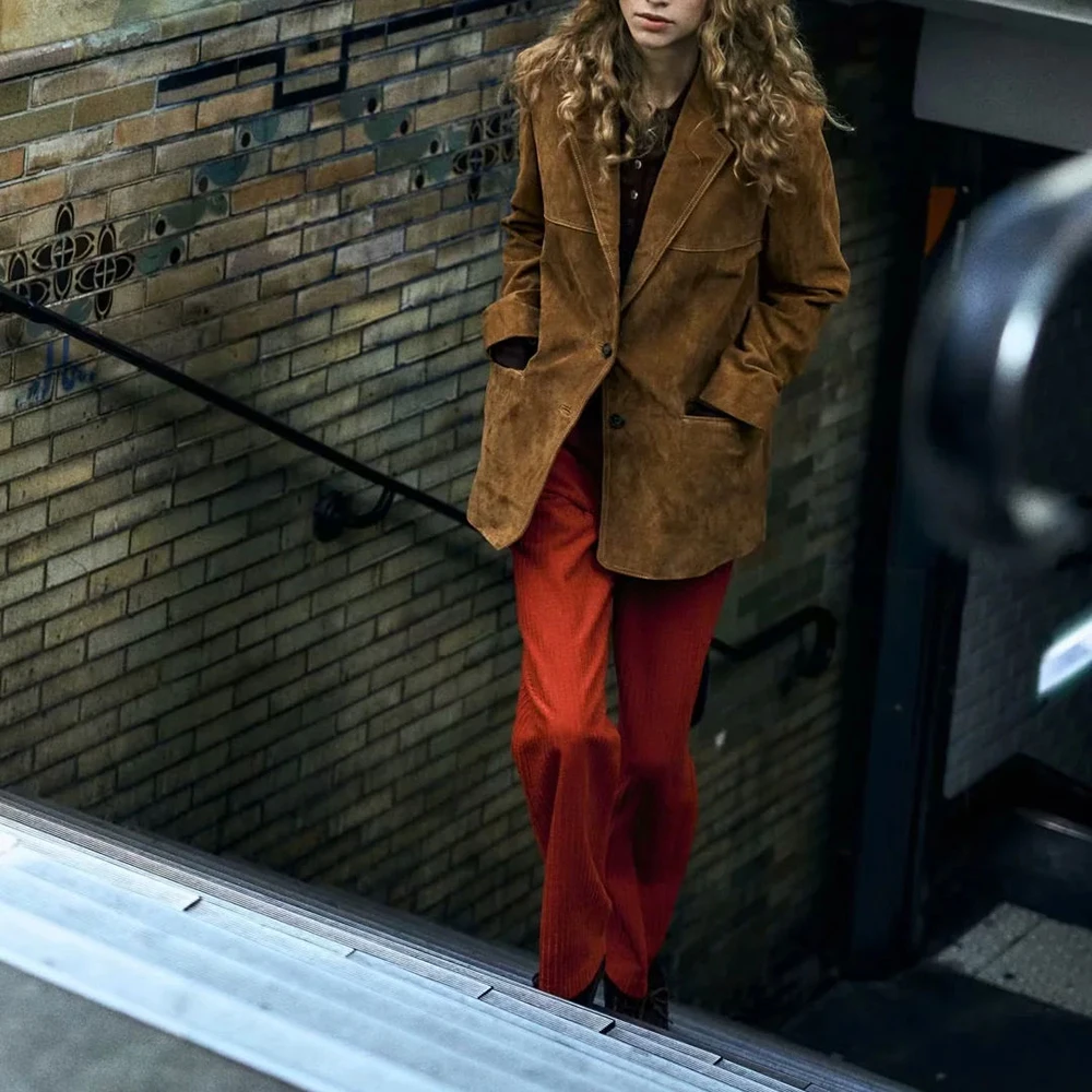 TWOTWINSTYLE Solid Patchwork Button Loose Coat For Women Lapel Long Sleeve Minimalist Temperament Coats Female Fashion Style New