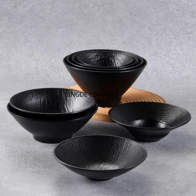 1pc Melamine Noodle Bowl Black Food Grade Plastic Soup Bowl Sauce Relish Rice Bowl Spices Seasoning Dish Hot Pot Tableware