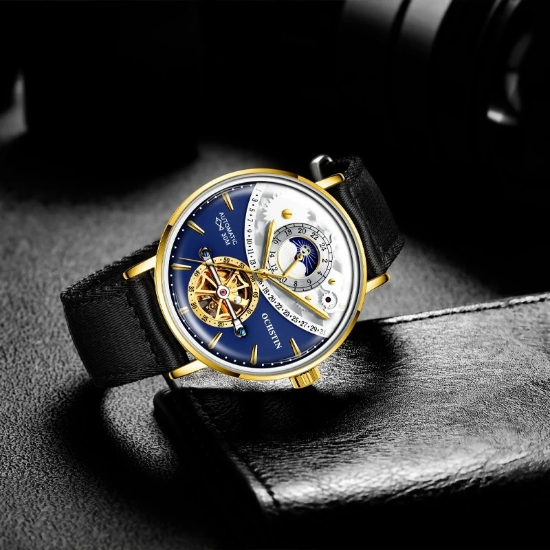 

Простые и персонализированные креативные мужские часы из нейлоновой серии для отдыха, мужские механические часы с маховиком фазы Луны и механическим механизмом