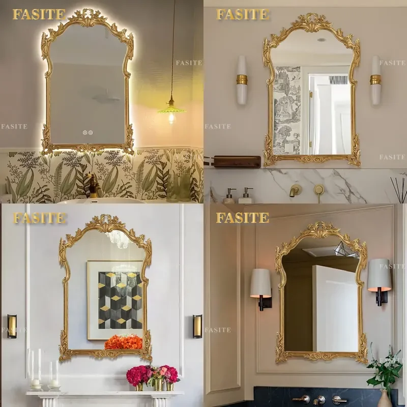 For European French Style Wall Mounted Bathroom Mirror Smart LED Anti Fog Defogging Belt Modern Vanity Sink Area Home Decor