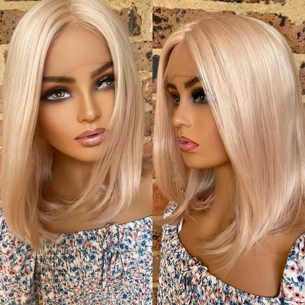 Platinum Stunning White Super Cute Bob Wig HD Transparent Lace Front Wig High Quality Brazilian Silky Soft Human Hair Wigs 150%