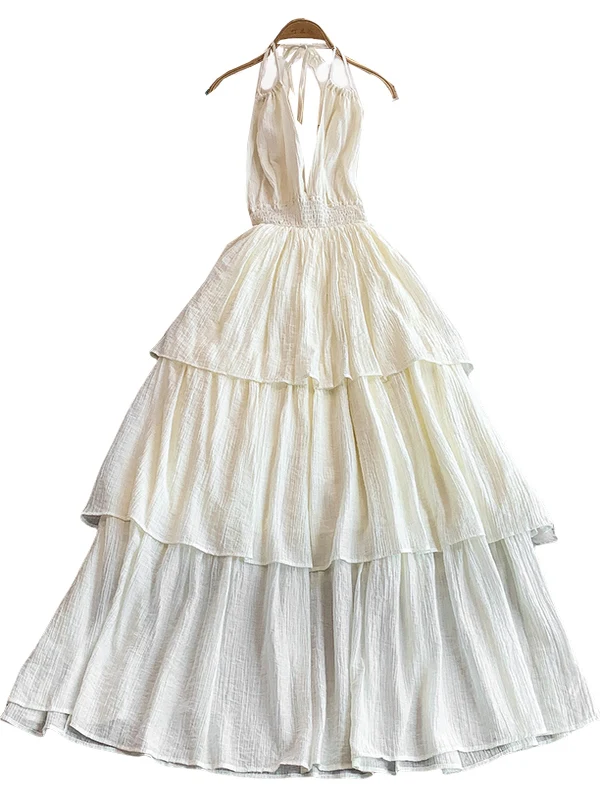 Verano Vaion Sle Sexy V-Ne Bal colgante Ne Dr falda larga de encaje en capas adelgazante con cintura elástica para mujer