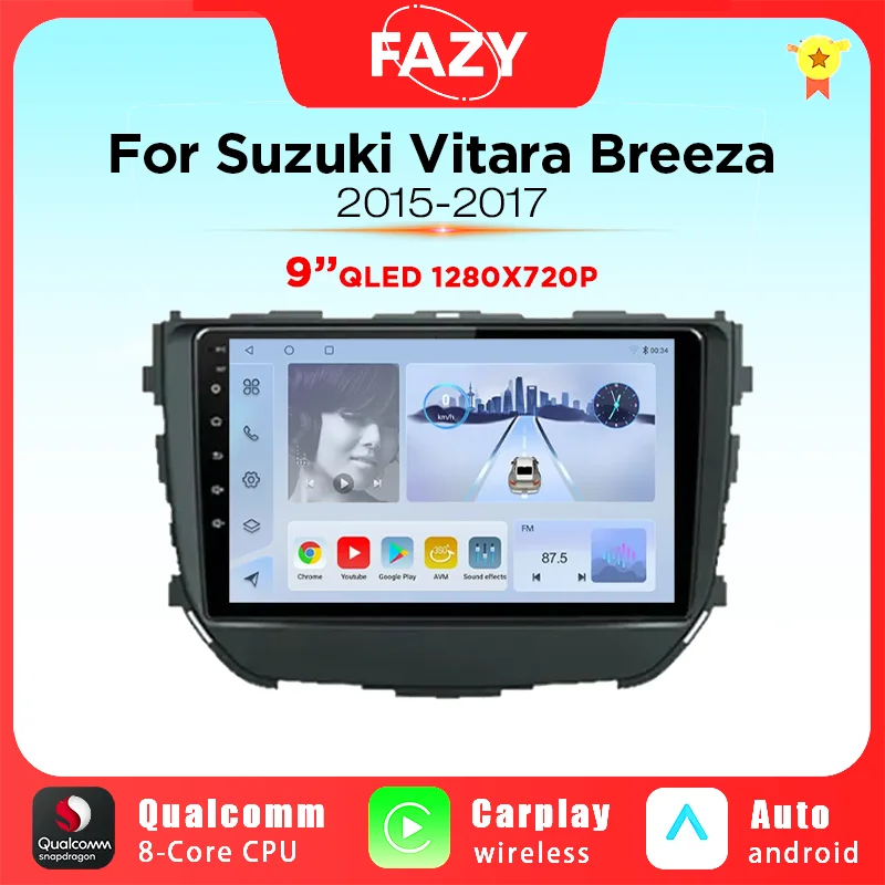 

Автомобильный мультимедийный плеер на Android 12 для SUZUKI Vitara breces 2015-2017 стерео радио аудио 4G GPS навигация автомобильный Carplay головное устройство