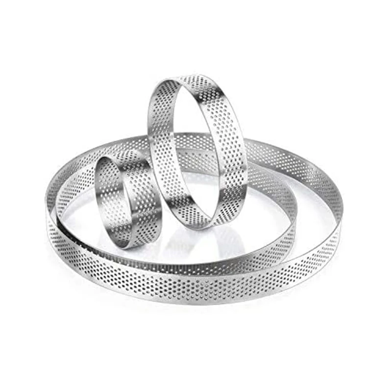 Round Perforated Tart Ring, Stainless Steel, 0.75 Inch High, 2.4 Inch, 4 Inch, 6 Inch, 8 Inch In Diameter, Set Of 4