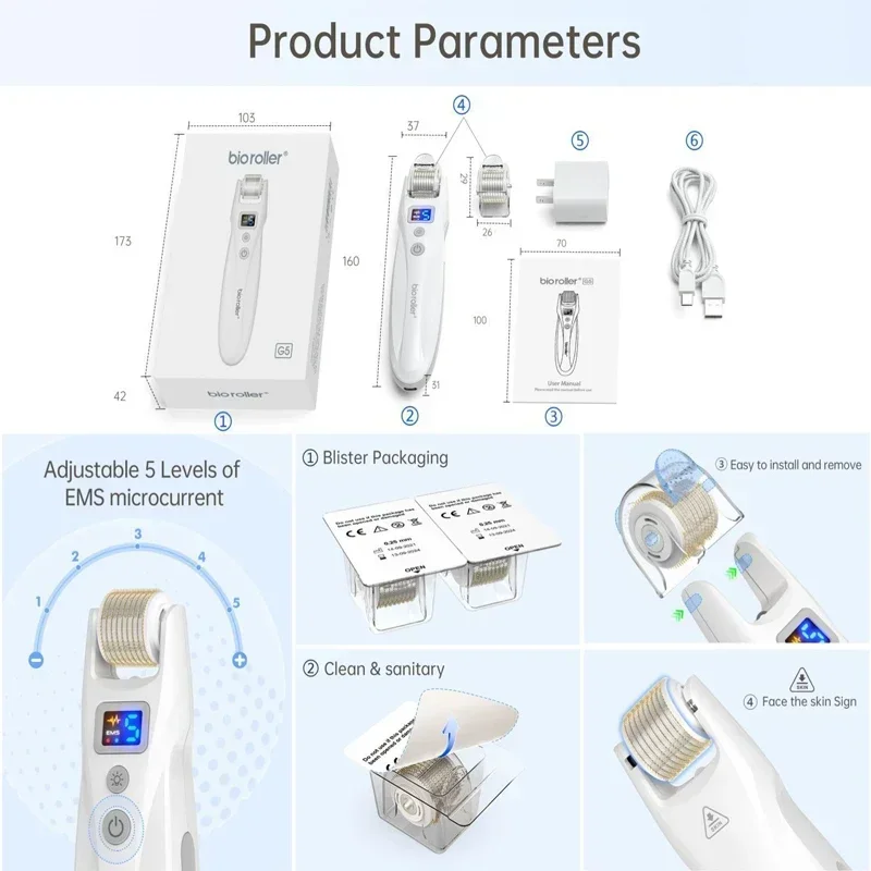 الحيوي الأسطوانة G5 540 إبر EMS ميكرونيدلينغ ديرما الأسطوانة LED العلاج بالضوء الاهتزاز مكركرنت جهاز الوجه مع 2 قطعة رؤساء