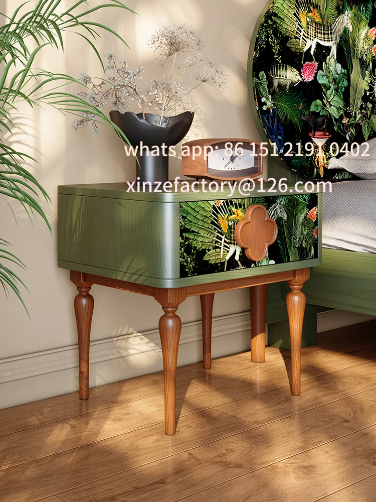 

Customizable solid wood bedside table antique home bedroom French retro simple storage bedside table