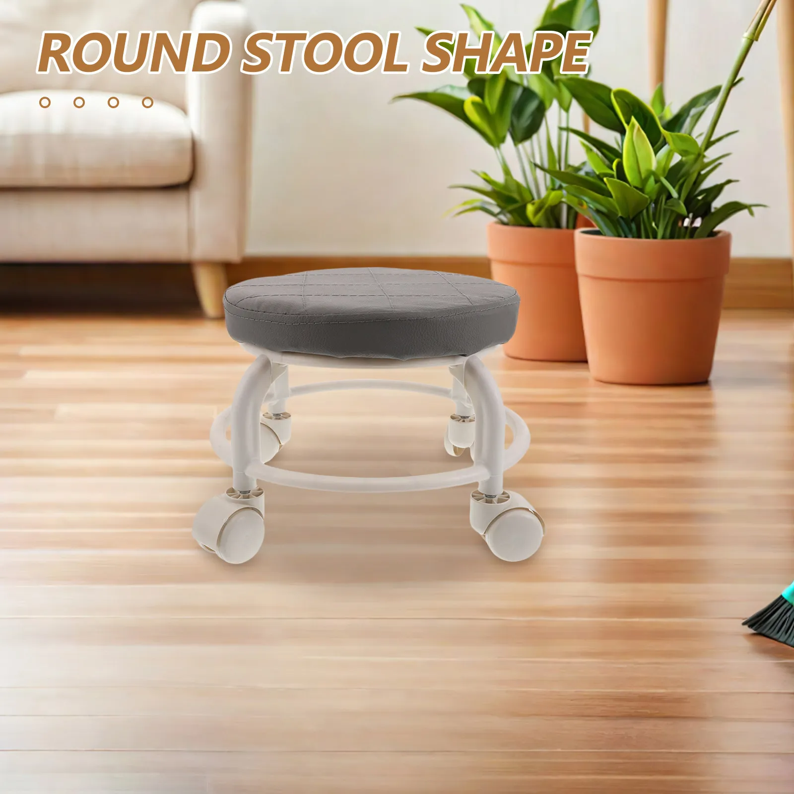 Rolling Stool PU Swivel Footrest Small Round Mechanic Seat Heavy Duty Rolling Spa Salon Office Garage Stool with Casters