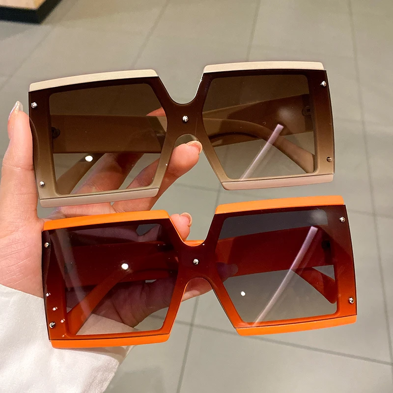 KAMMPT Square Oversized One-pieces Sunglasses Men Women Trendy Gradient Goggle Eyewear Fashion Luxury Brand Design Sun Glasses