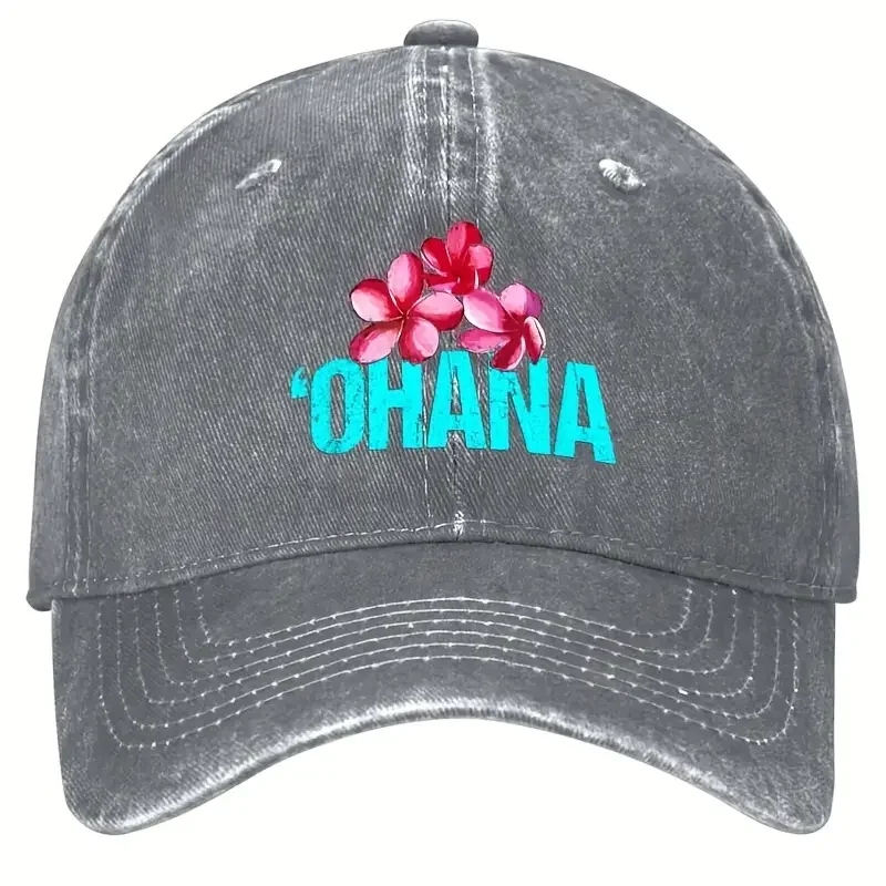 قبعة بيسبول مغسولة عتيقة على شكل زهور بلوميريا من Ohana - قبعة للأب ذات طابع عائلي من هاواي القديم، قبعة شمسية كاجوال استوائية #2