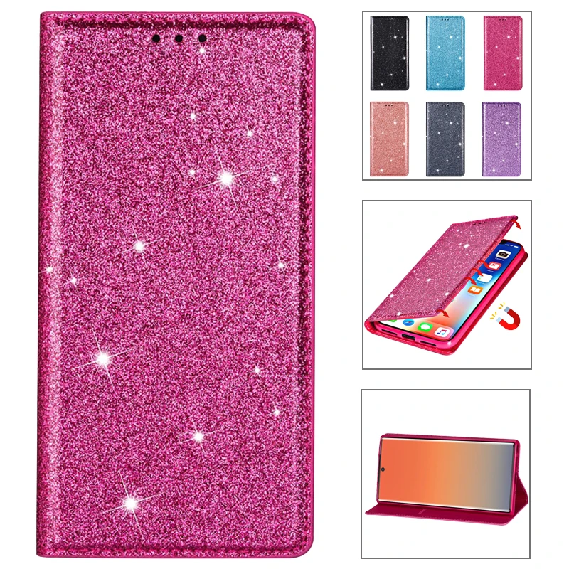 Wallet Glitter Magnetic Suction Leather Case For Xiaomi Redmi Note 12S 12 Pro 11S 11T 10S 10 Pro 9 Pro 8T Redmi 12C 11A 10C 9 9A