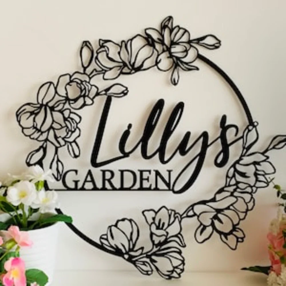 Custom Metal Wall Art of Flower Garden Sign. Personalized & Unique. A Decorative Outdoor Plaque.A Lovely Gift for Gardening Moms