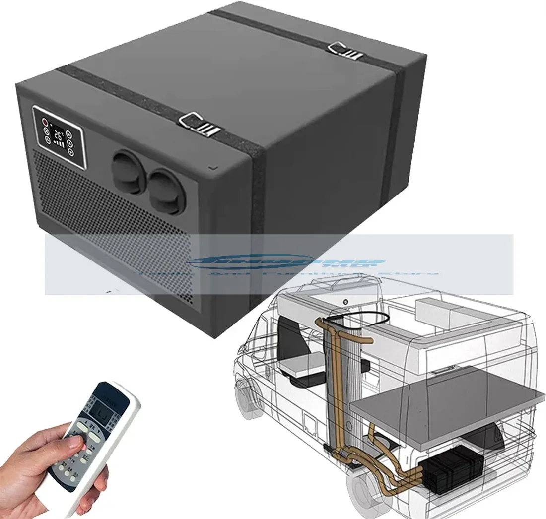 Aspligo 자동차 전기 에어컨, 올인원 내장형 에어컨, RV 캠퍼밴 트럭용 리모컨 포함, 12V, 24V