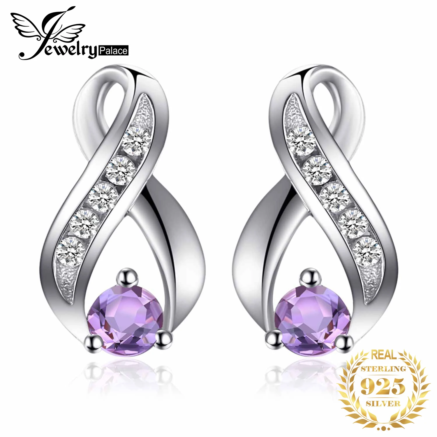 JewelryPalace Infinity Natural Purple Amethyst 925 Sterling Silver Stud Earrings for Women Jewelry