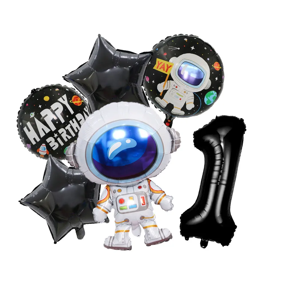 Neue Astronauten-Geburtstagsparty-Dekoration, schwarze Weltraum-Astronauten-Teller, Servietten, Becher, Tischdecke, Hintergrund, Party-Geschenke, Kindergeburtstag – Detail 18