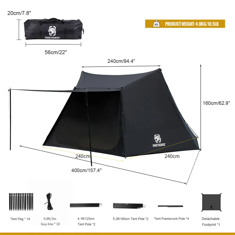 Imagem -06 - Onetigris-preto Tigre Homewood Camping Tent Solo Abrigo Mochila Abrigo para Bushcrafters e Sobreviventes Caminhadas Nebula