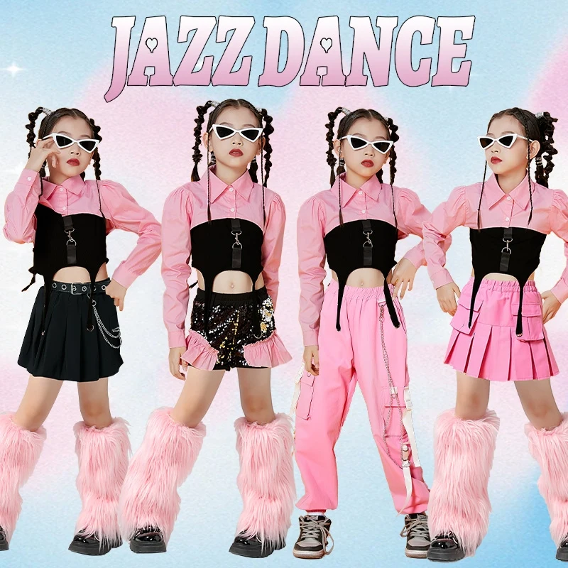 

2024 Pink Hiphop Suit For Girls Jazz Dance Costumes Teenage Kids Clothing Ballroom Hip Hop Dance Performance Stage Wear DQS15331