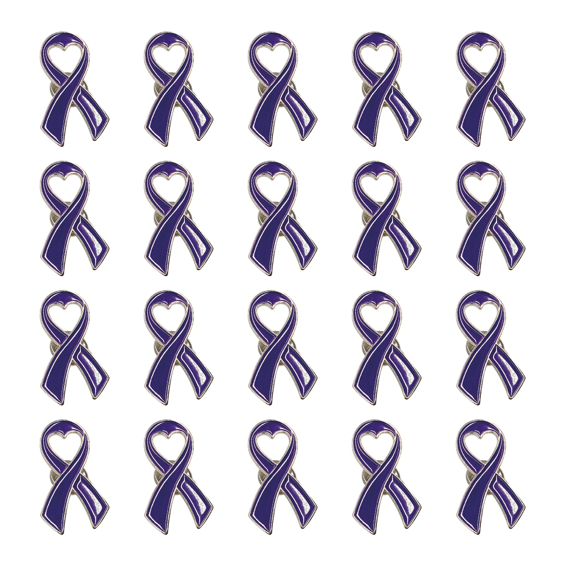 20/100pcs Purple Ribbon Awareness Lapel Pin Bulk Individual Pack Lupus Violence Awareness Alzheimer Cancer Awareness Brooch