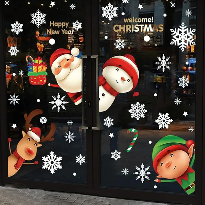 Weihnachten Schneeflocke Fensteraufkleber für Glas, Weihnachten Aufkleber Dekorationen Urlaub Schneeflocke Weihnachtsmann Rentier Aufkleber