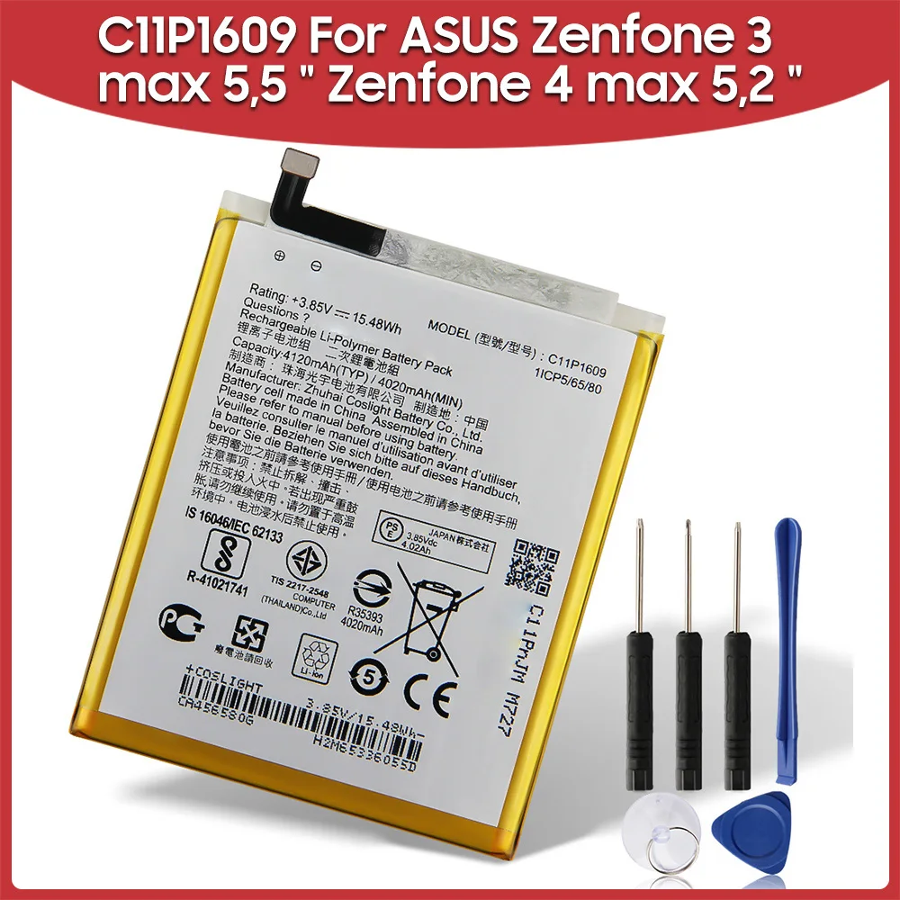 

2024 Replacement Phone Battery C11P1609 For ASUS Zenfone 3 max 5,5 " ZC553KL X00DDA Zenfone 4 max 5,2" ZC520KL 4120mAh