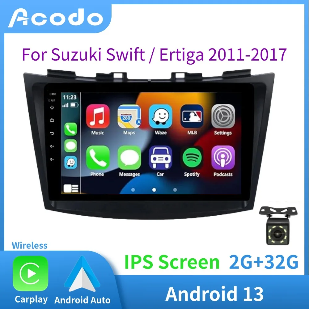 Acodo 9\'\' Android13 Carplay Radio For Suzuki Swift / Ertiga 2011-2017 IPS Touch Split Screen FM Wifi BT Radio GPS SWC Car Stereo