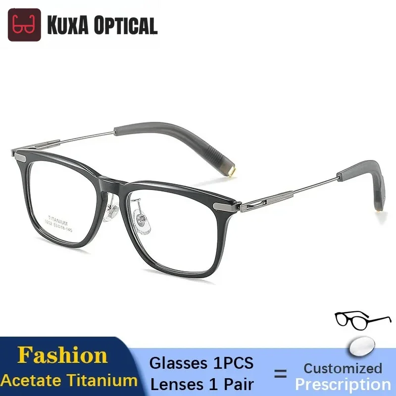 

KUXA New Acetate Titanium Eyewear Prescription Glasses Men Optical Eyeglsses Myopia Lenses Hyperopia Reading Eyeglasses Progress