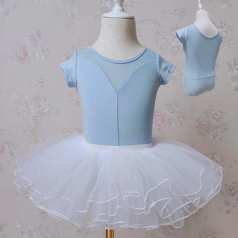 Robe de danse en dentelle à manches courtes pour enfants, robe d'entraînement pour filles, été, TGR09