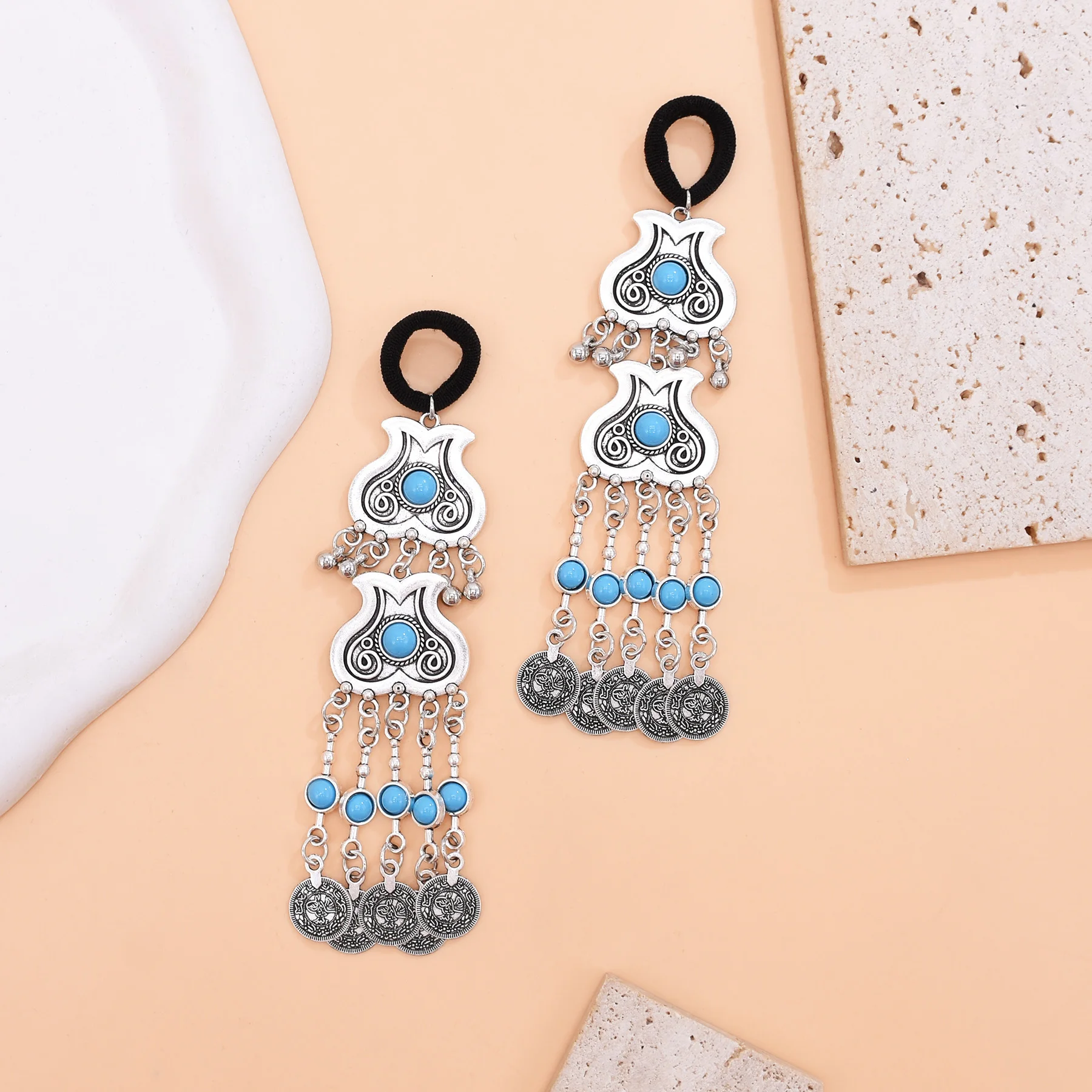 Central Asian ethnic hair circle imitation turquoise alloy hair rope retro headdress Kazakh daily fashion hair accessories