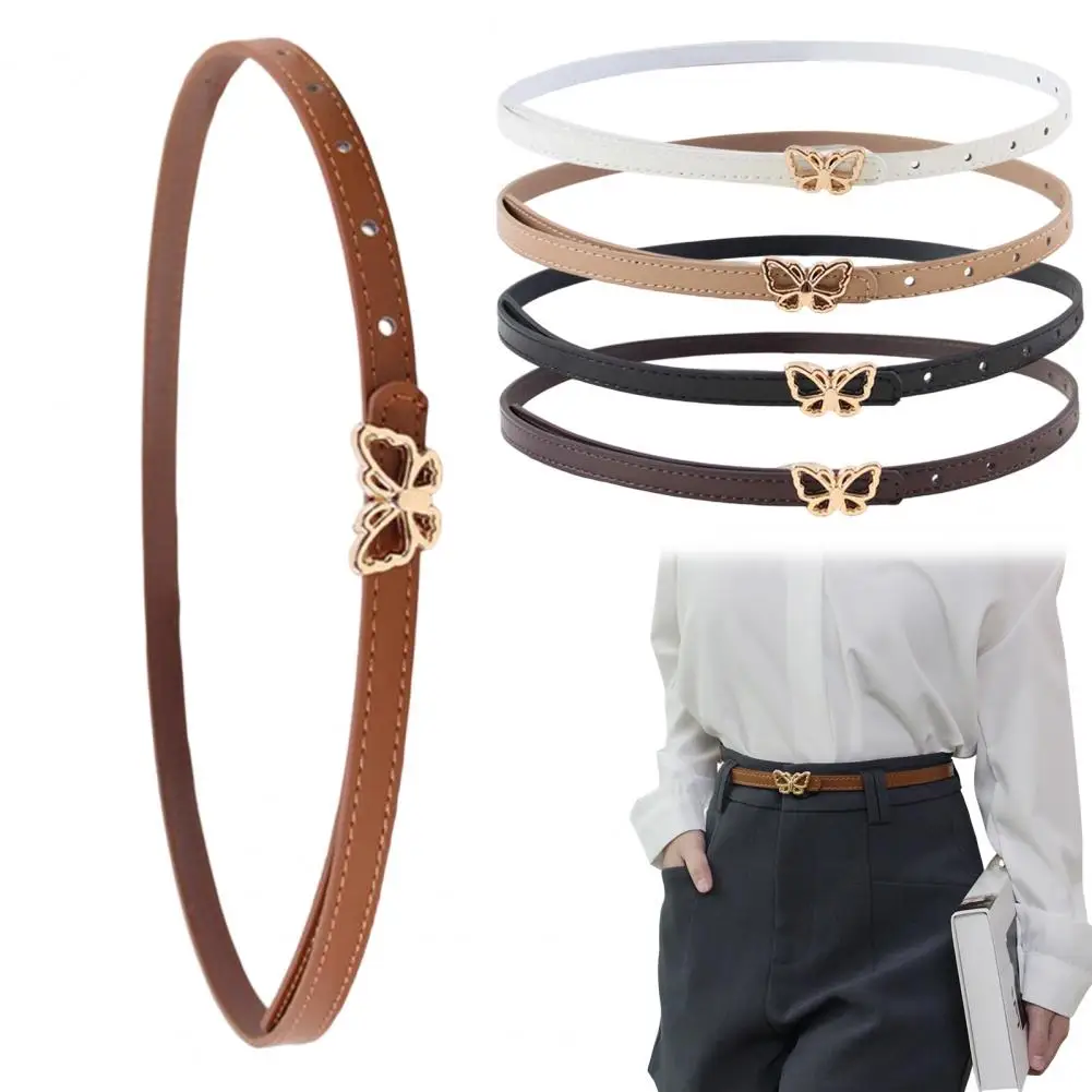

Женский ремень, элегантный ремень с металлической пряжкой и бабочками для женщин, универсальный пояс из искусственной кожи для классической рубашки, топы, однотонные