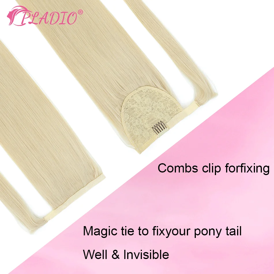 PLADIO Straight Ponytail Human Hair Wrap Around Ponytail 100% Real Brazilian Remy Human Hair Ponytail Extensions 60-160g