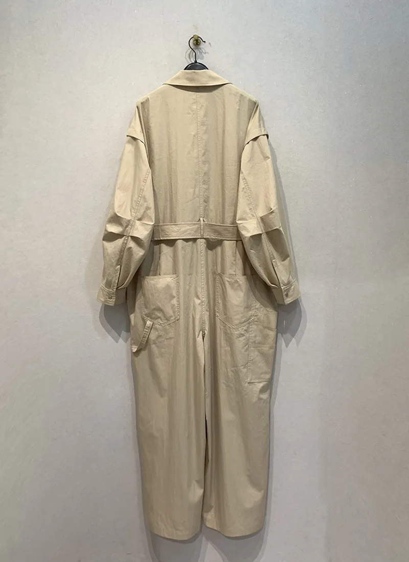 Kuzuwata Commuter Vintage Mid-length Straight Jumpsuit Belt Trendy High Street Casual Slim Rompers Japan Safari Style New Romper