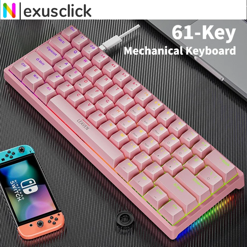 NexusClick 60% Hot-Swappable Mini Wired Mechanical Gaming Keyboard RGB Backlit Gaming Keyboard For PC Computer Office/Gaming