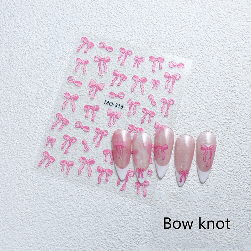 1 Sheet White Ribbon Bowknot 3D Embossed Relief Nail Art Decoration Sticker Manicure Tool Decals