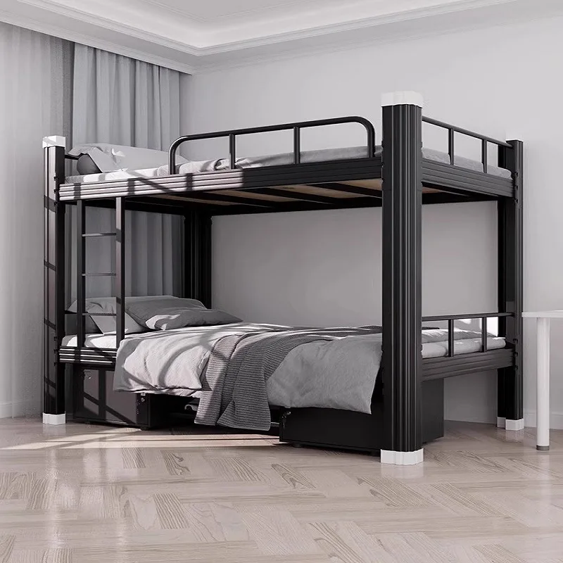 Modern Double-Layer Iron Bed Factory Staff Dormitory Foldable Metal Frame Upper/Lower Bunk Students' Apartment Living Room