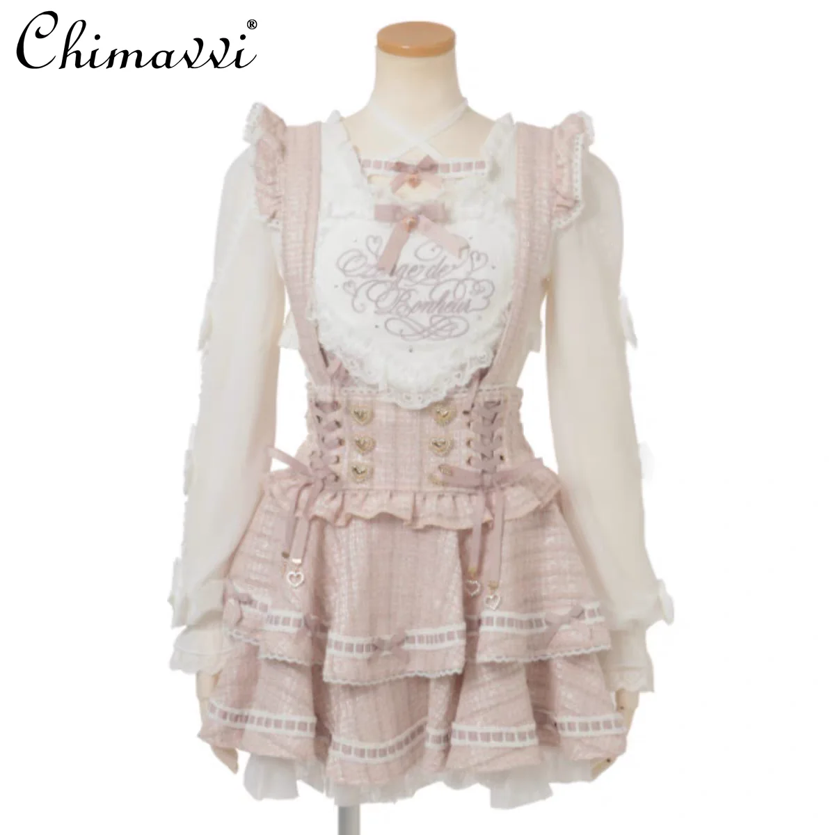 

Liz Japanese Style Mass-Produced Sweet Cute Lolita Skirt Spring and Autumn New Fashion Lace Patchwork Sweet Girl Strap Skirt