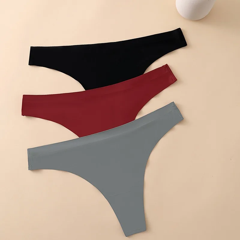 

1PC Seamless Thongs Women Ice Silk T-back Solid Color G-String Breathable Crotch Intimates Sexy Lingerie Women's Underwear