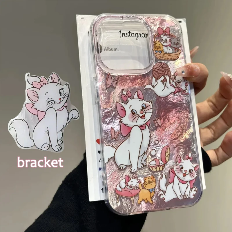 كارتون ماري القط القوس الوردي لطيف فتاة هدية جراب هاتف آيفون 16 15 14 13 12 11 برو ماكس XR XS ماكس 7 8 زائد MINI Y2K الحظ غطاء