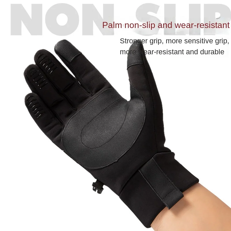 Men Winter Waterproof Cycling Gloves Outdoor Sports Running Motorcycle Ski Touch Screen Fleece Gloves Non-slip Warm Full Fingers