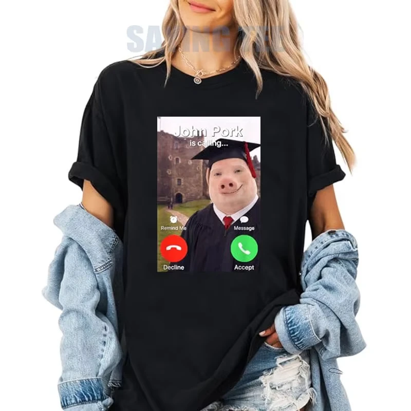 John Pork Dih Meme Class of 2026 Funny Tee Y2k Graduation Day John Pork Is Calling Brainrot Aesthetic T-Shirt Women  Clothes