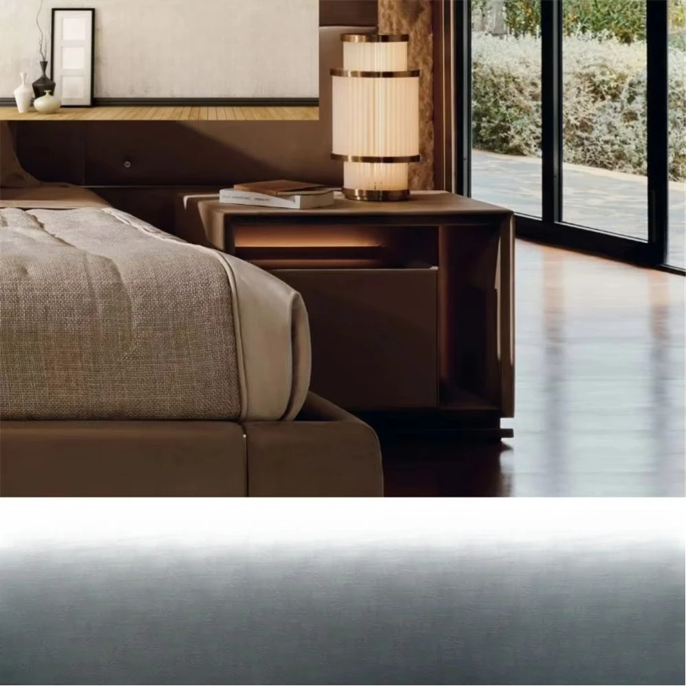 Modern Customized Color Stainless Steel Leather Bedside Nightstand for Bedroom High End Home Villa Furniture Customization