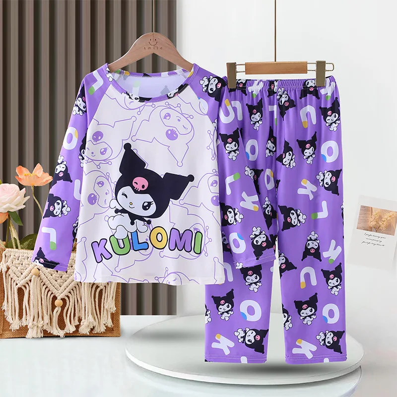 

Пижамный комплект Sanrio Kuromi детский с рисунком, свободный мягкий брючный комплект с длинным рукавом, домашняя одежда, осень