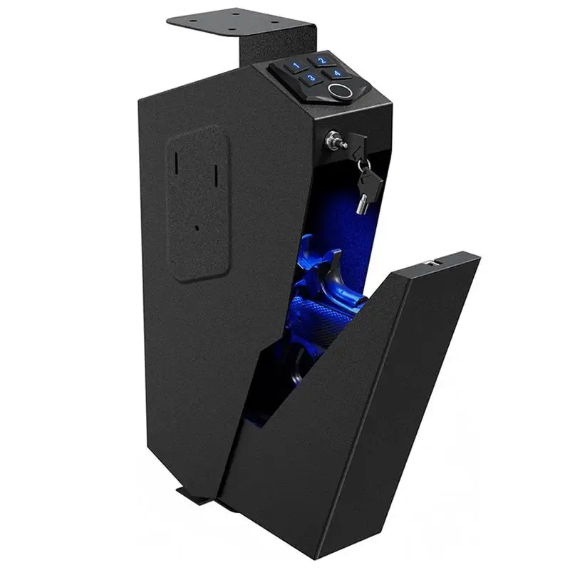 Biometric Gun Safe for Nightstand, Wall, Truck.Auto - open, hidden design.Features fingerprint access, 4 - button backlit keyp