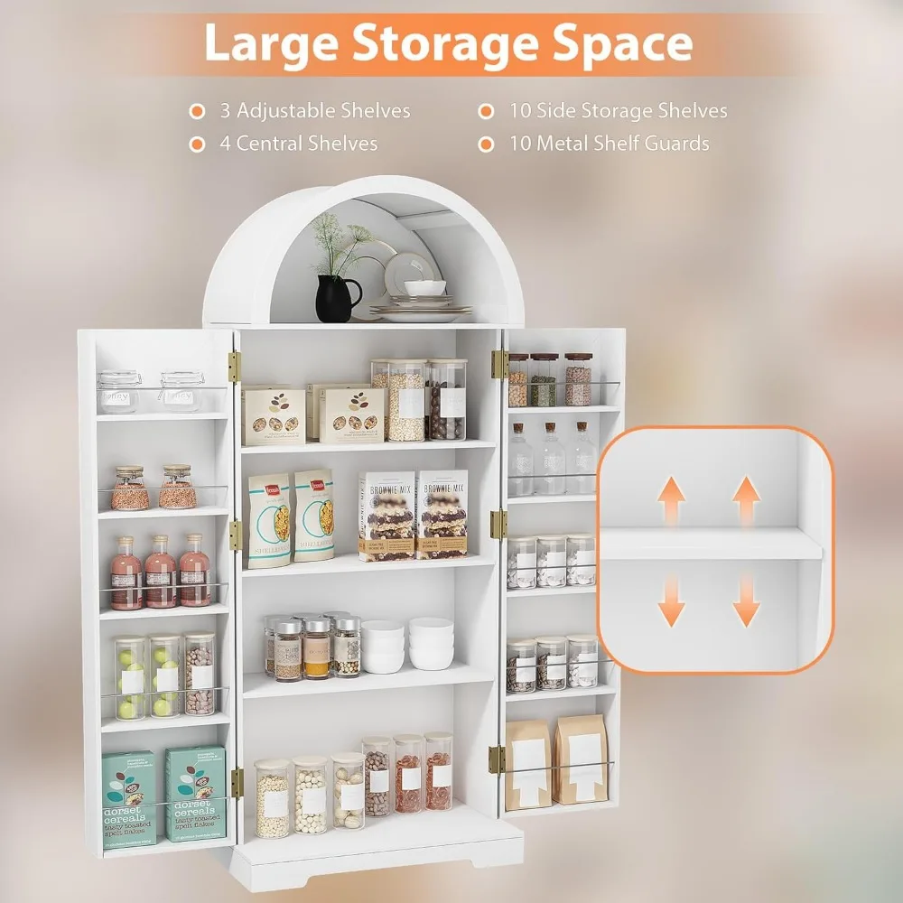 خزانة مخزن المطبخ المقوسة، خزانة مخزن طعام المزرعة 65 ساعة مع أبواب ورفوف، خزانة مطبخ قائمة بذاتها #4