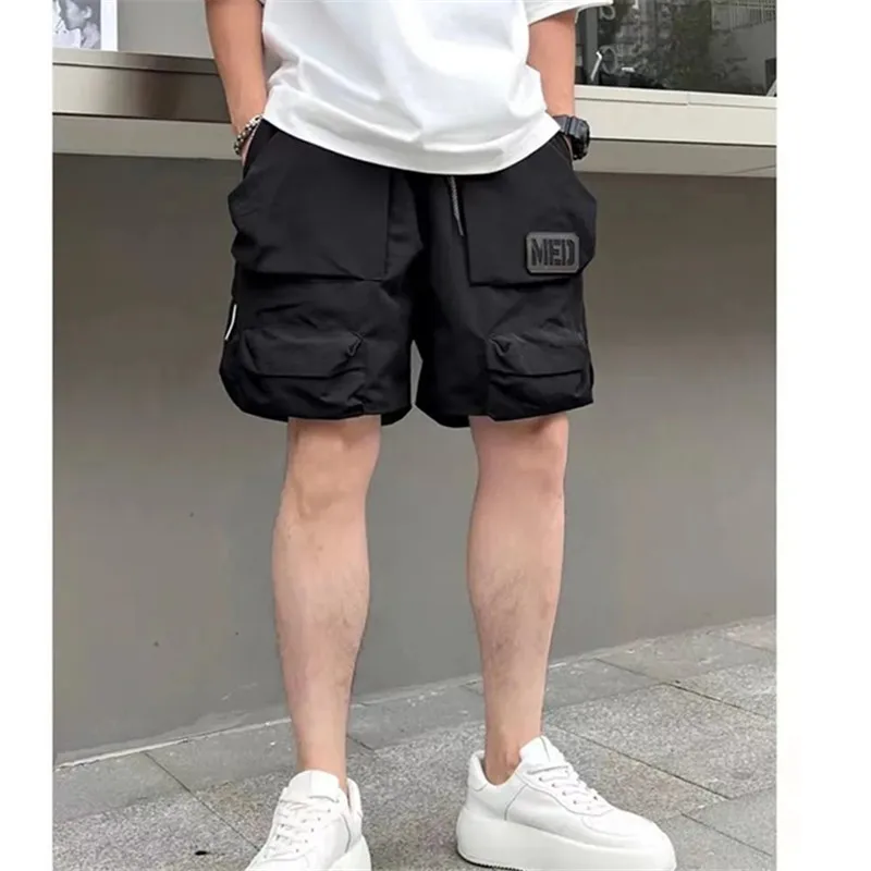 Calça cinco quartos de verão masculina, elástico na cintura, calça cargo, calça de praia, shorts esportivos, roupa coreana, coreana