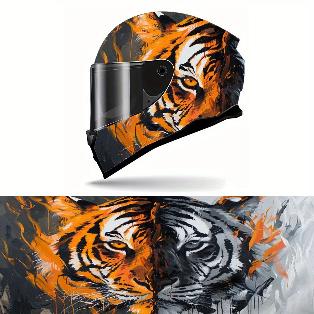 Abstract animal tiger, wild, cool, speed and passion, motorcycle helmet sticker - durable PVC, motorcycle racing helmet aestheti
