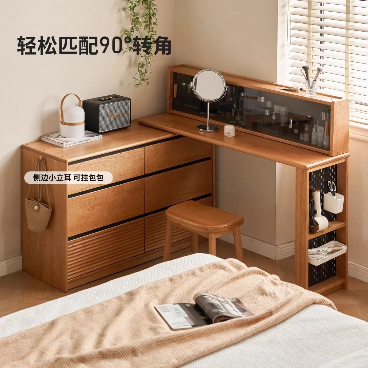

Solid wood makeup table Cherry wood retro home corner makeup table Simple chest dresser